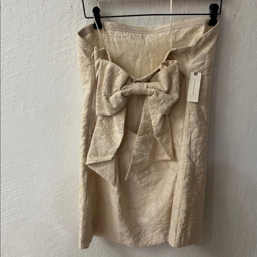 Anthropologie Cream Floral Flower Textured Shift Mini Dress Bow Strapless 12 - Picture 4 of 6